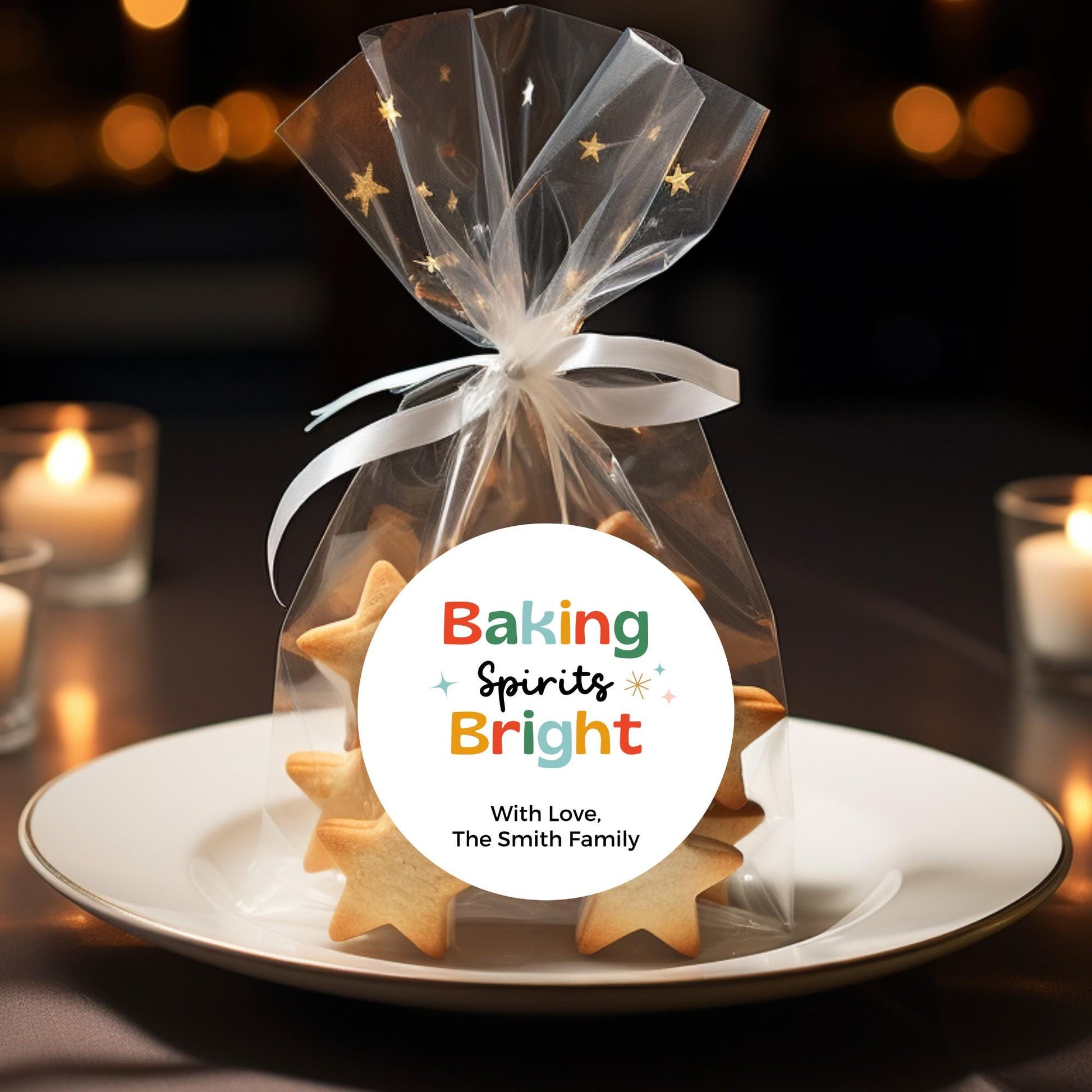 Baking Spirits Bright Stickers, Personalized Christmas Baked with Love Labels, Custom Holiday Homemade Bakery