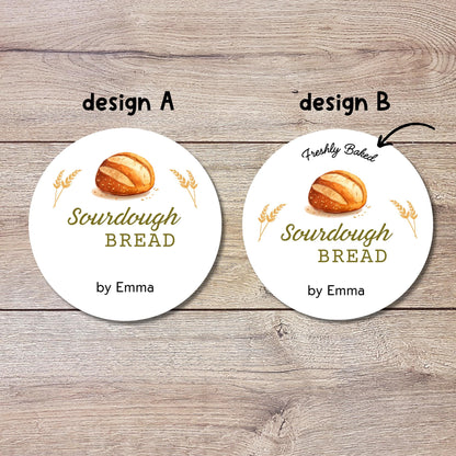 Sourdough Bread Baking Personalized Stickers, Custom Freshly Baked Bread Labels with Name, Small Business Bakery Packaging Supplies