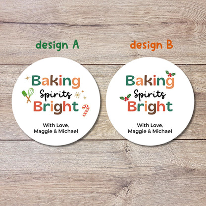 Baking Spirits Bright Stickers, Personalized Christmas Baked with Love Labels, Custom Holiday Homemade Bakery