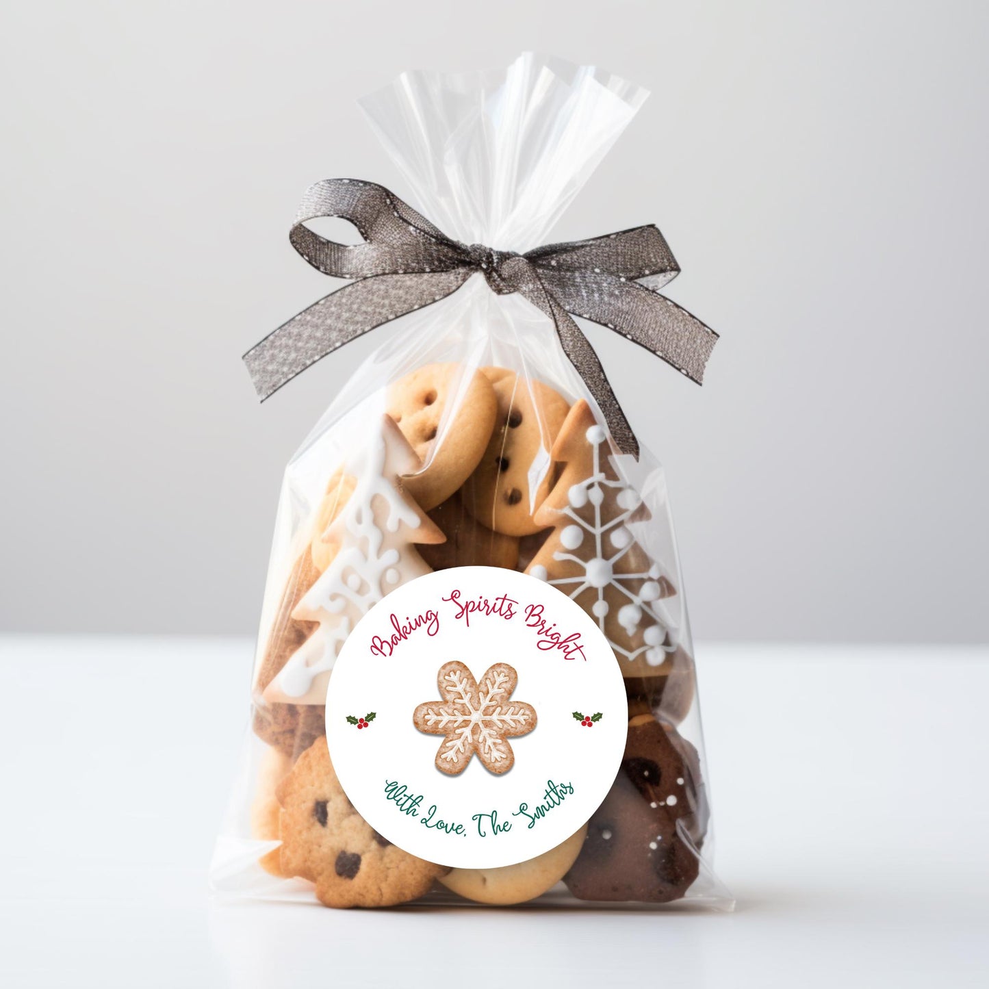 Baking Spirits Bright Stickers, Personalized Christmas Baked with Love Labels, Custom Made with Love Gift Tags, Happy Holiday Home Baking
