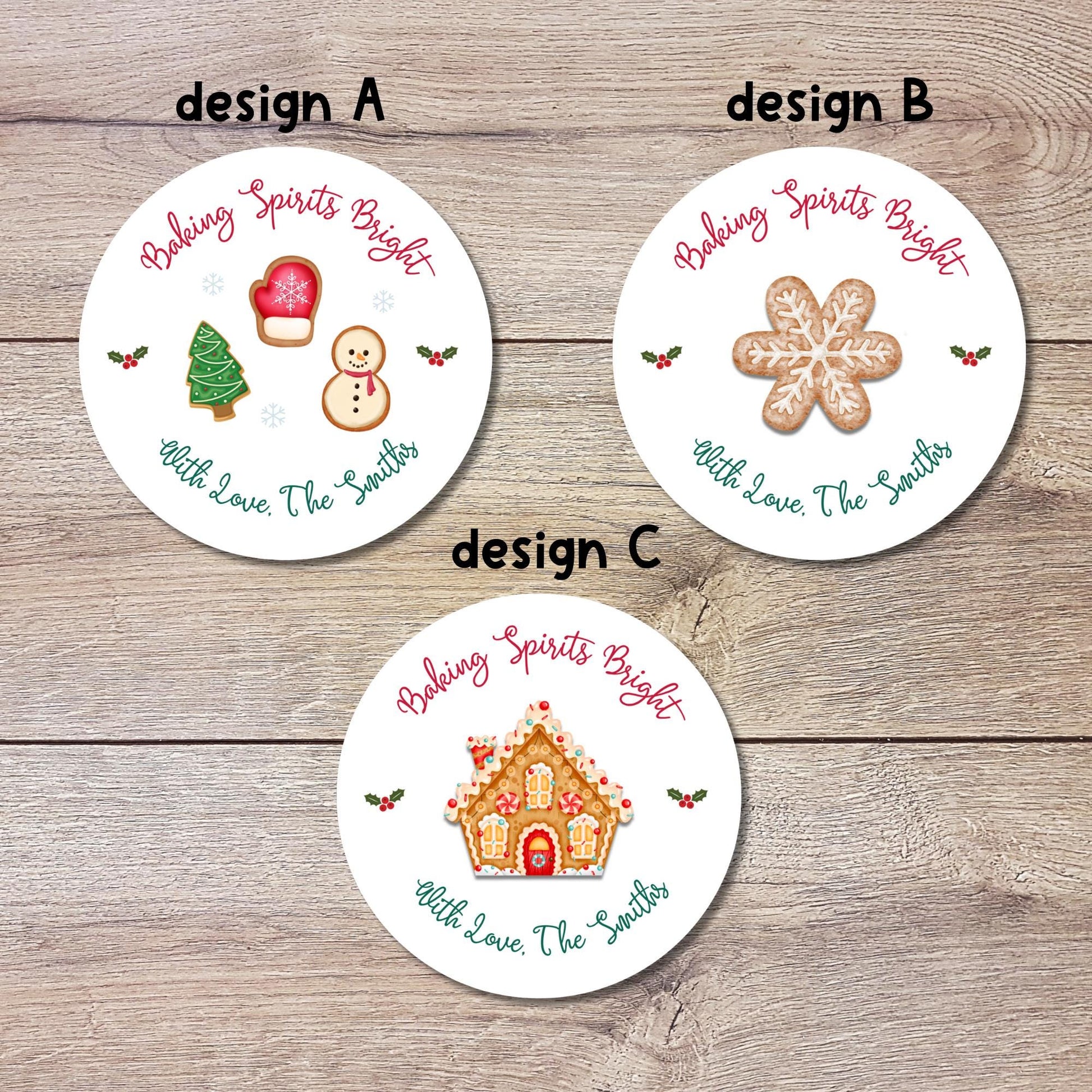 Baking Spirits Bright Stickers, Personalized Christmas Baked with Love Labels, Custom Made with Love Gift Tags, Happy Holiday Home Baking