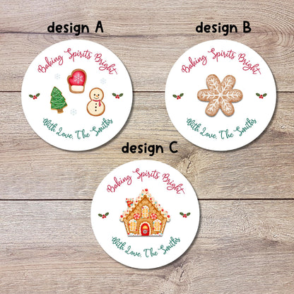 Baking Spirits Bright Stickers, Personalized Christmas Baked with Love Labels, Custom Made with Love Gift Tags, Happy Holiday Home Baking