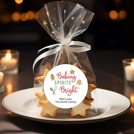 Baking Spirits Bright Stickers, Personalized Christmas Baked with Love Labels, Custom Happy Holiday Baking