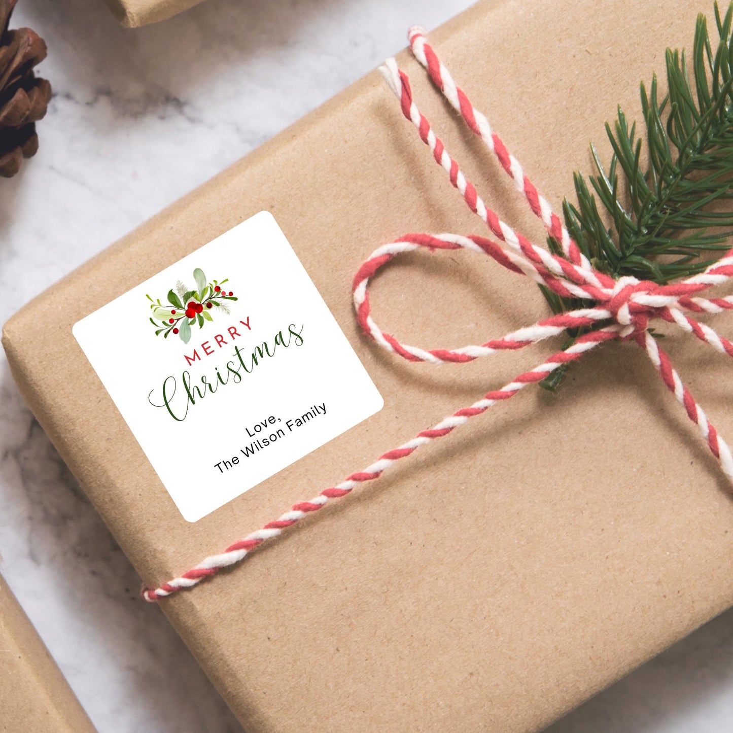 Floral Merry Christmas Gift Stickers, Personalized Christmas Present Gift Custom Name Labels