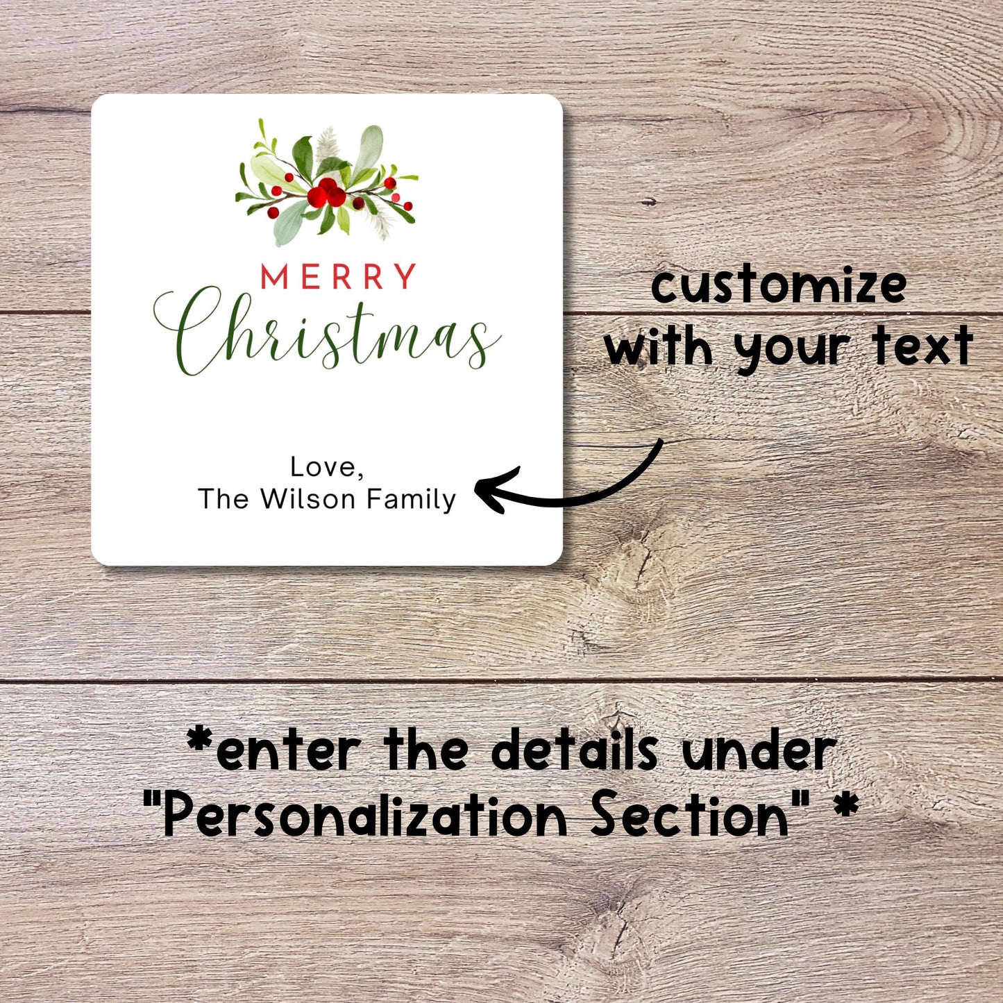 Floral Merry Christmas Gift Stickers, Personalized Christmas Present Gift Custom Name Labels