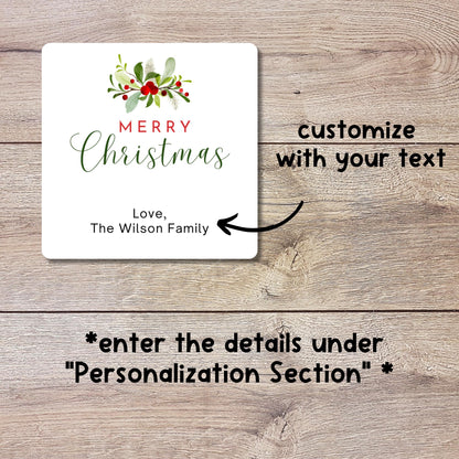Floral Merry Christmas Gift Stickers, Personalized Christmas Present Gift Custom Name Labels
