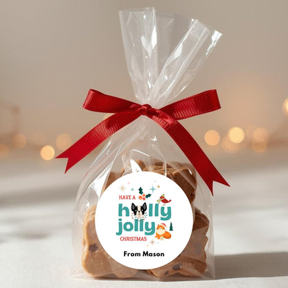 Holly Jolly Christmas Stickers, Personalized Holiday Gift Wrapping Custom Name Presents Label
