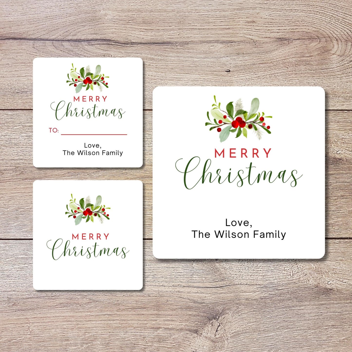 Floral Merry Christmas Gift Stickers, Personalized Christmas Present Gift Custom Name Labels