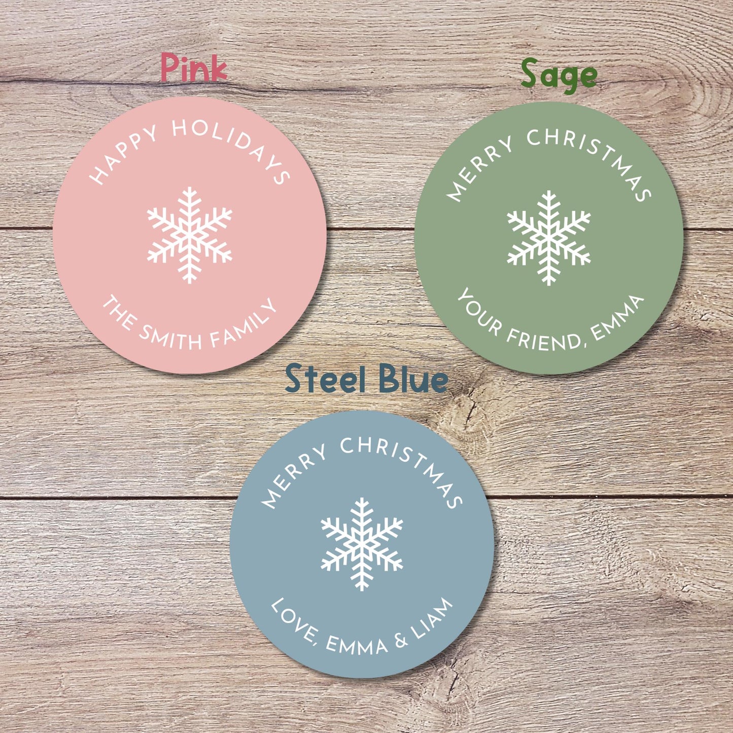 Pastel Merry Christmas Personalized Stickers, Custom Holiday Name Labels Gift Wrapping Party Favors, Invitation Envelope Seals