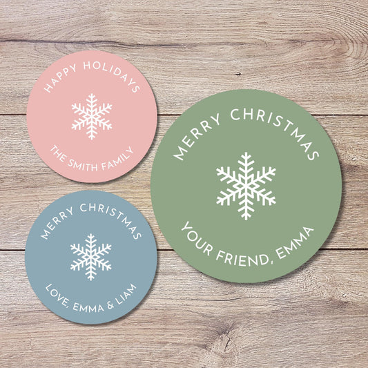 Pastel Merry Christmas Personalized Stickers, Custom Holiday Name Labels Gift Wrapping Party Favors, Invitation Envelope Seals