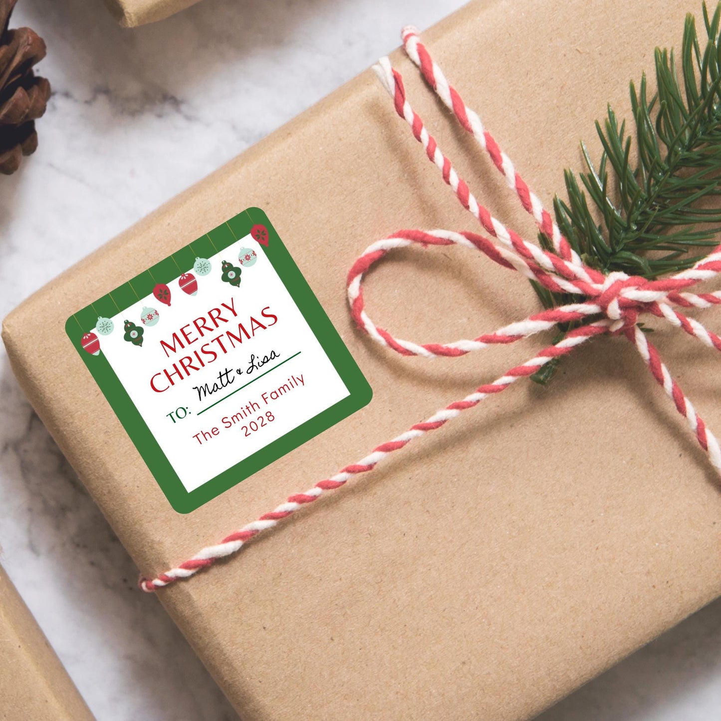 To and From Merry Christmas Gift Stickers, Personalized Christmas Present Gift Custom Name Square Labels