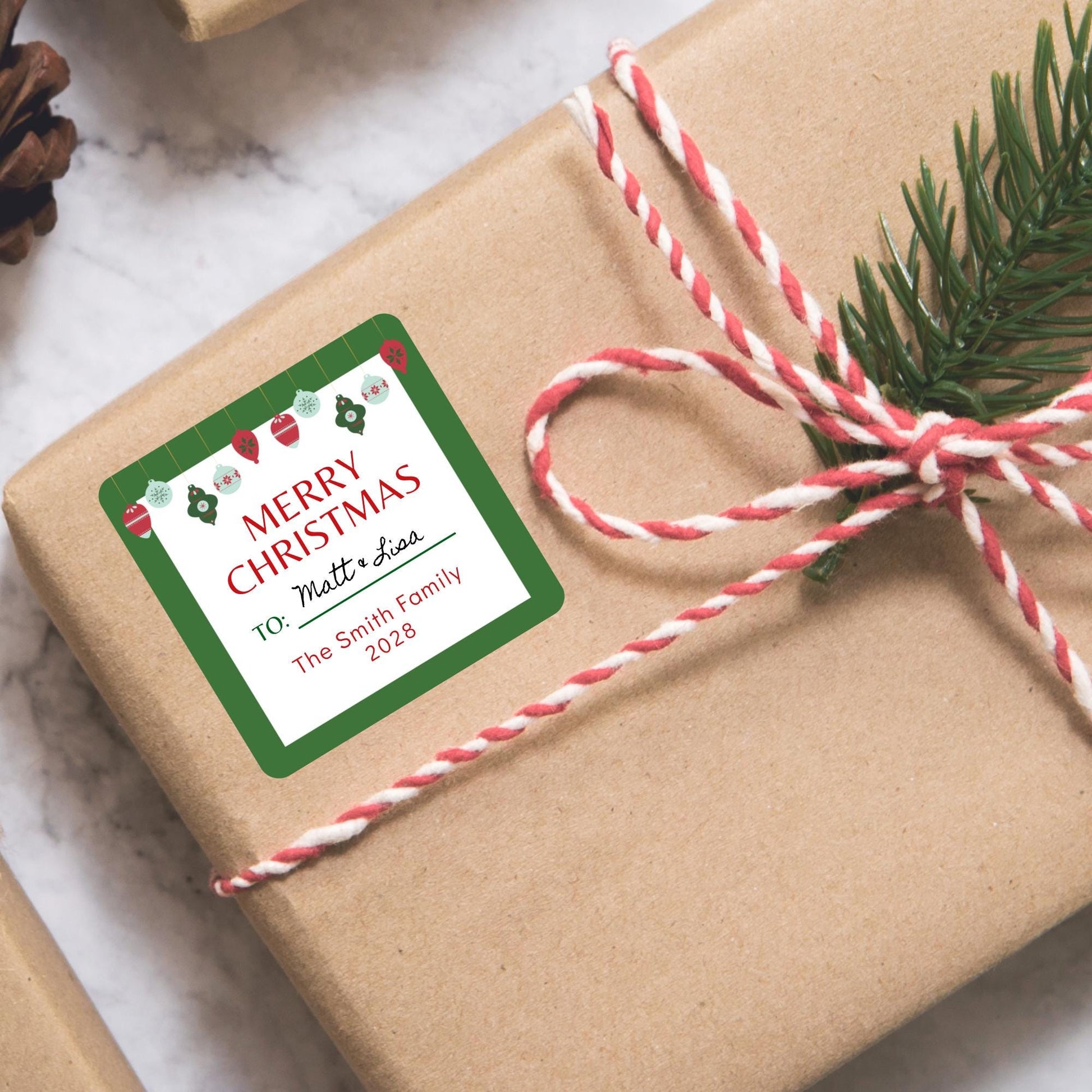 To and From Merry Christmas Gift Stickers, Personalized Christmas Present Gift Custom Name Square Labels