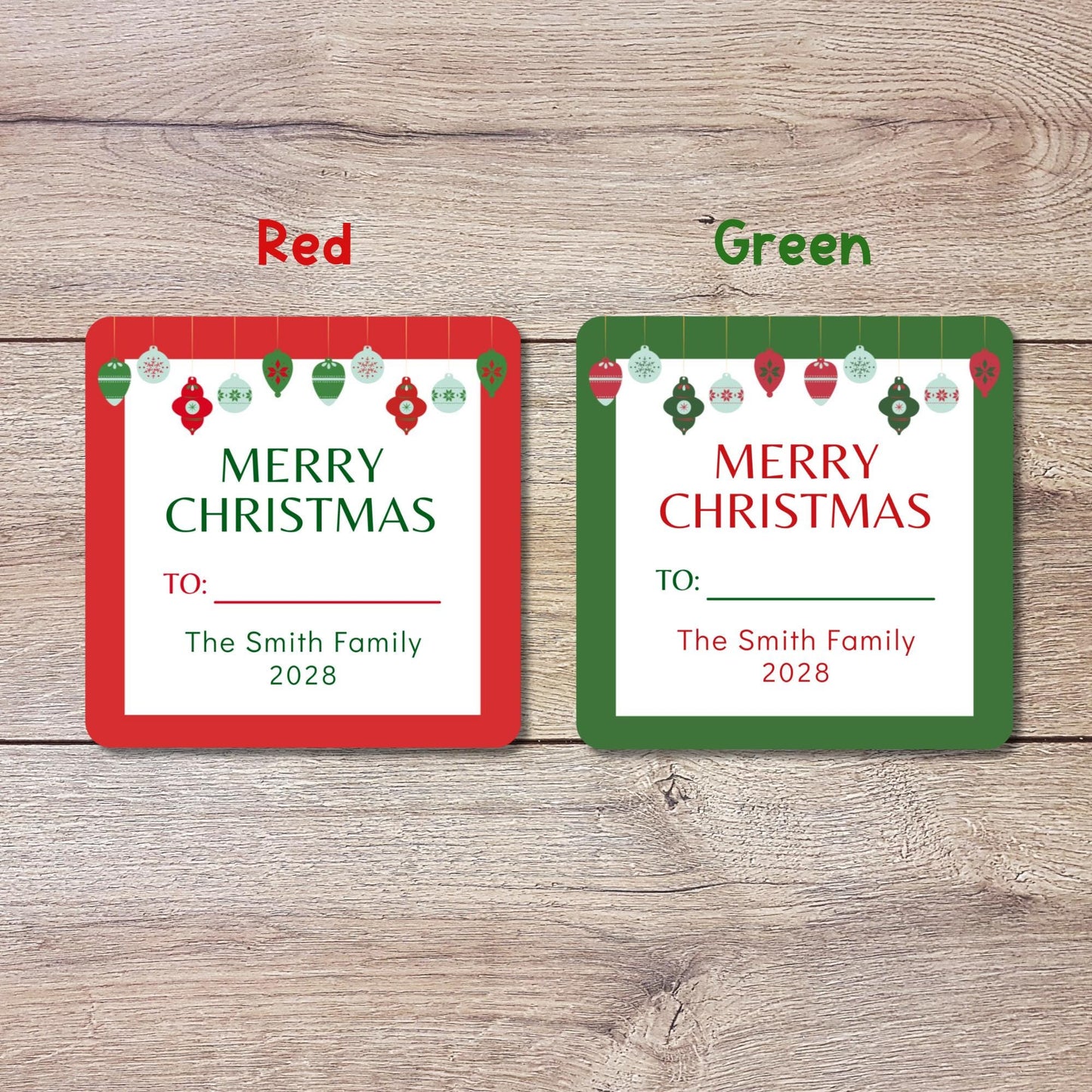 To and From Merry Christmas Gift Stickers, Personalized Christmas Present Gift Custom Name Square Labels