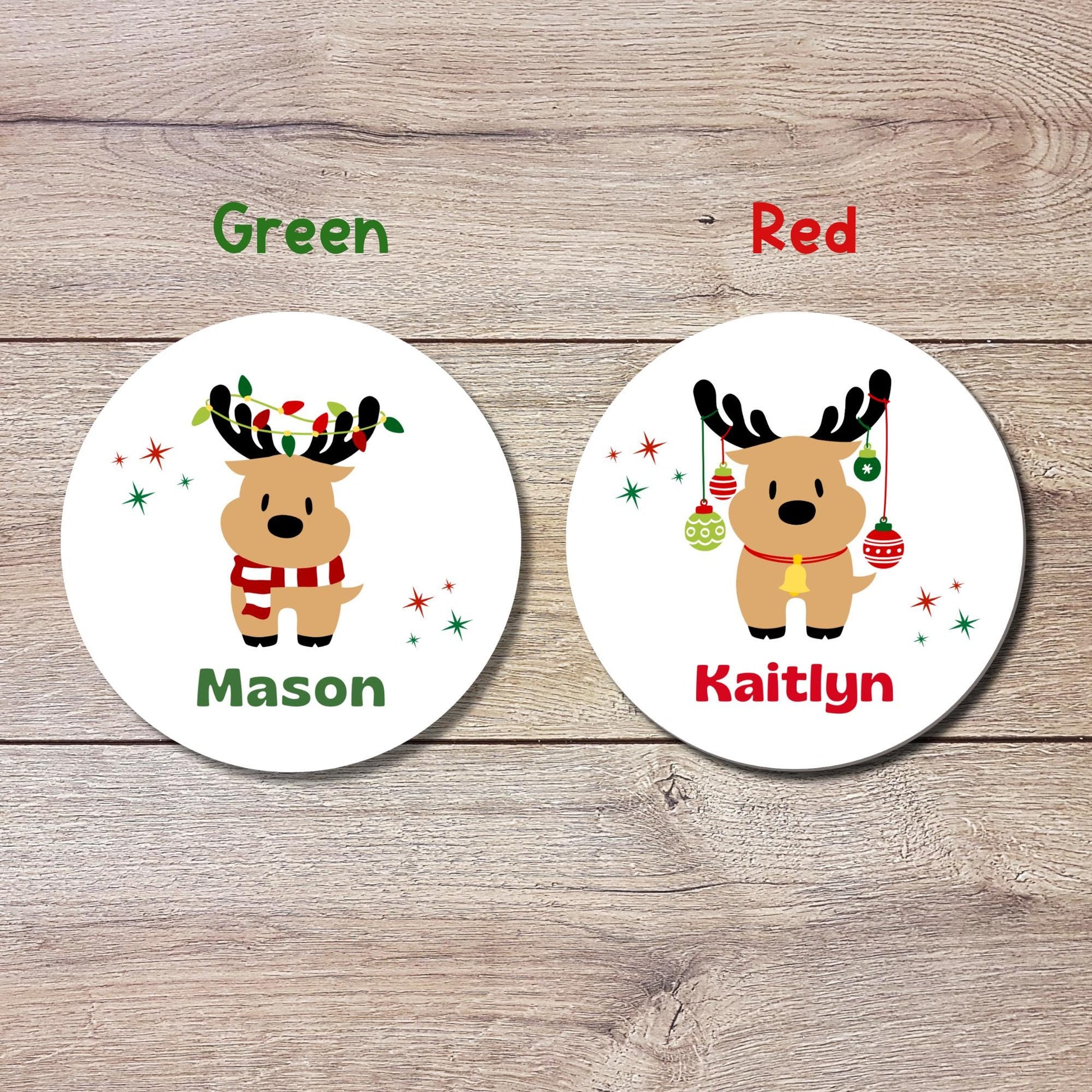 Reindeer Christmas Custom Name Gift Stickers, Personalized Kids Initials Christmas Present Gift Wrapping Labels