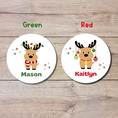 Reindeer Christmas Custom Name Gift Stickers, Personalized Kids Initials Christmas Present Gift Wrapping Labels