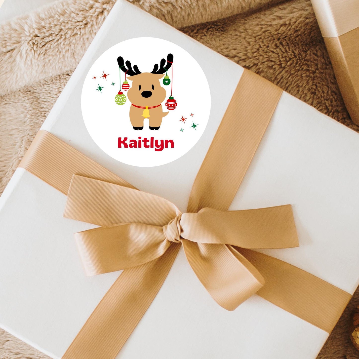 Reindeer Christmas Custom Name Gift Stickers, Personalized Kids Initials Christmas Present Gift Wrapping Labels