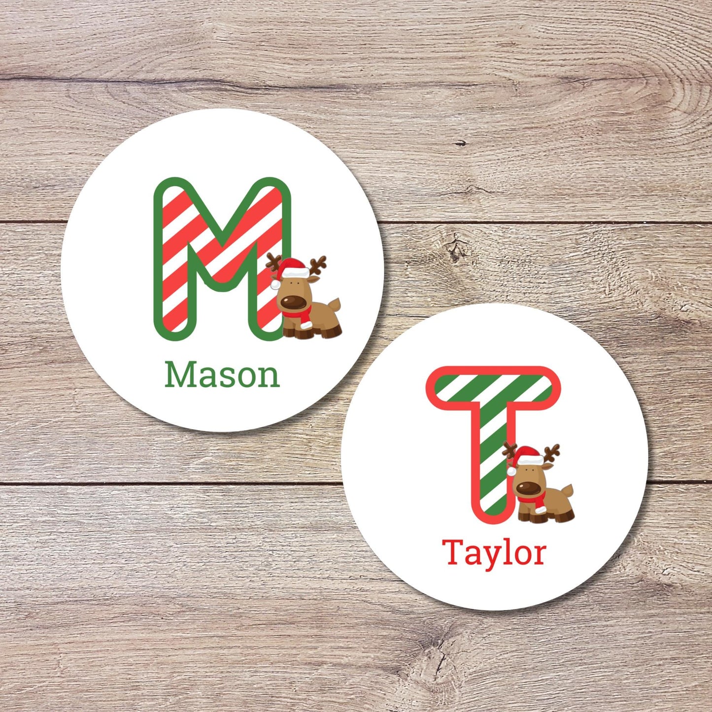 Reindeer Christmas Custom Initial Name Stickers, Personalized Kids Initials Christmas Present Gift Wrapping Labels