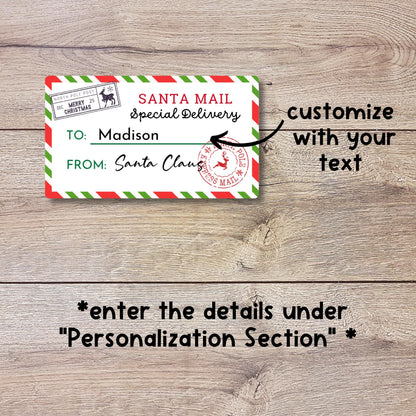 Christmas Santa Express Mail Custom Name Gift Stickers, Personalized Kids Holiday Present Gift Wrapping Labels