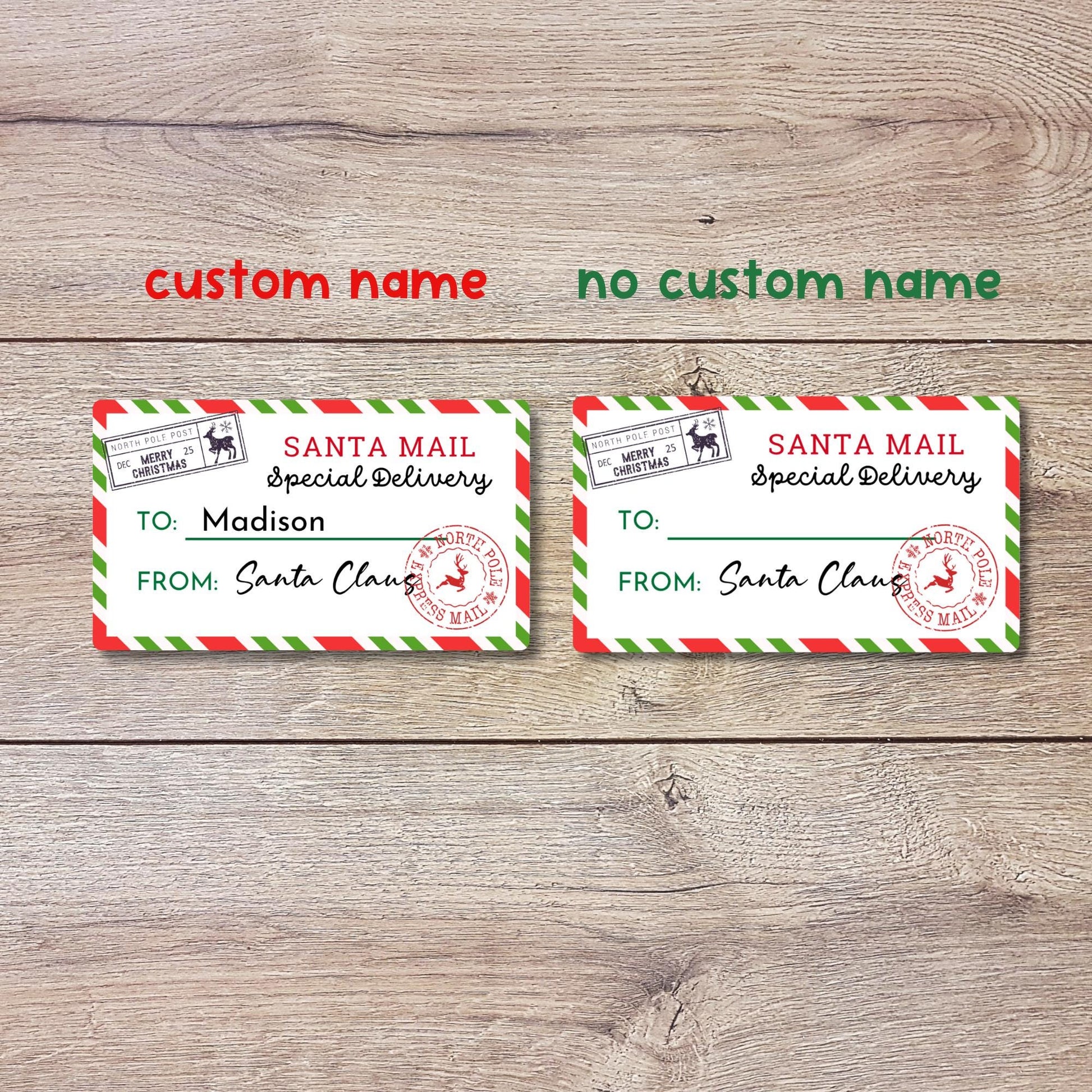 Christmas Santa Express Mail Custom Name Gift Stickers, Personalized Kids Holiday Present Gift Wrapping Labels
