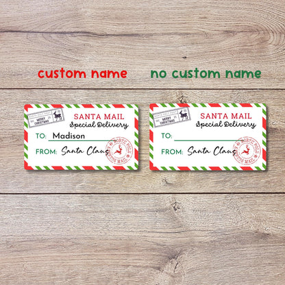 Christmas Santa Express Mail Custom Name Gift Stickers, Personalized Kids Holiday Present Gift Wrapping Labels