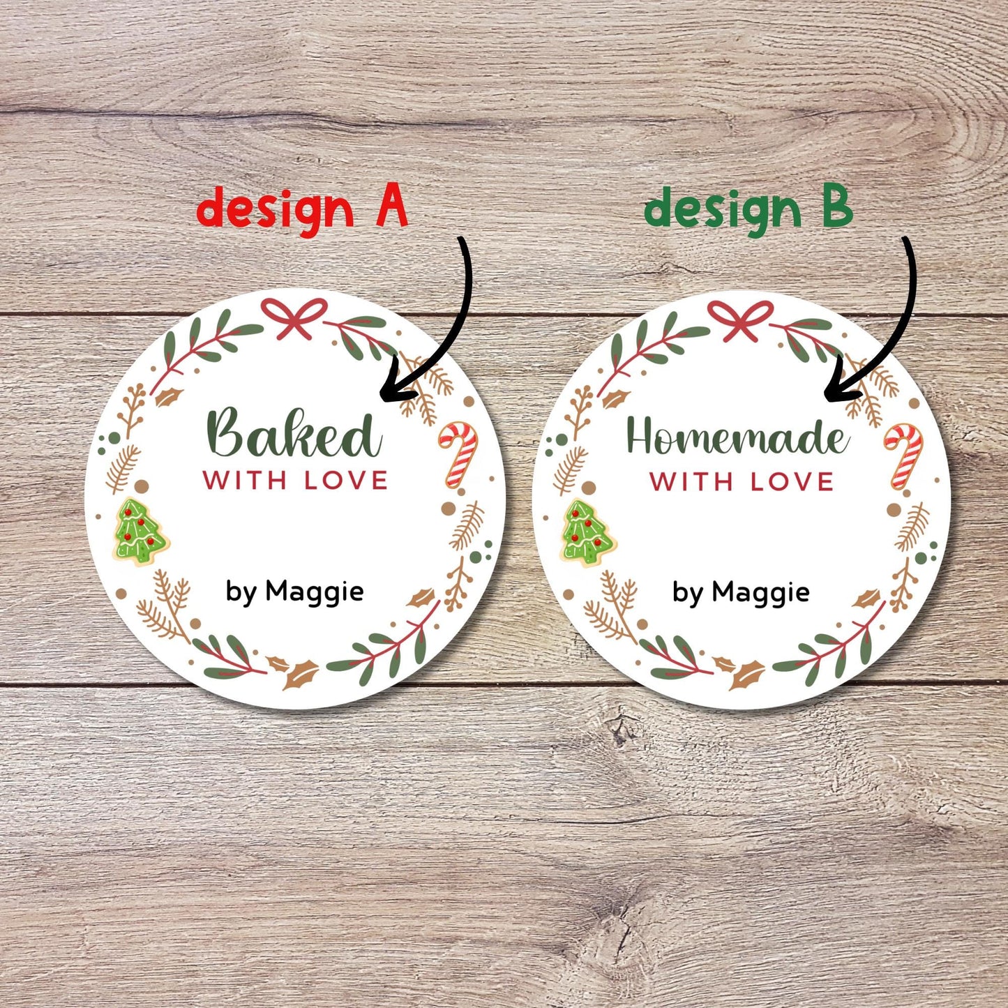 Christmas Baking Stickers, Personalized Baked with Love Labels, Custom Homemade Holiday Baked Goods