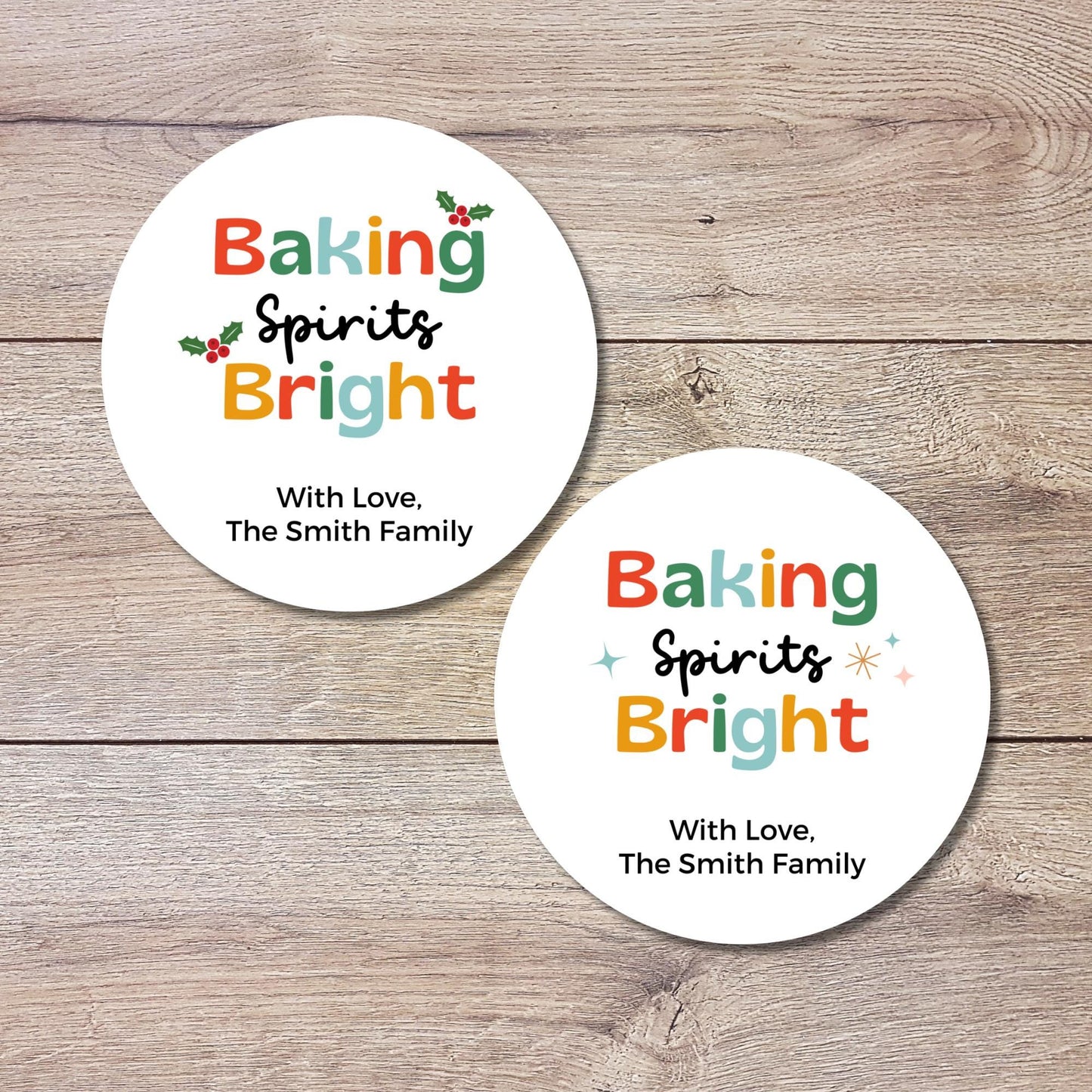 Baking Spirits Bright Stickers, Personalized Christmas Baked with Love Labels, Custom Holiday Homemade Bakery
