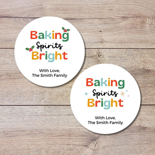 Baking Spirits Bright Stickers, Personalized Christmas Baked with Love Labels, Custom Holiday Homemade Bakery
