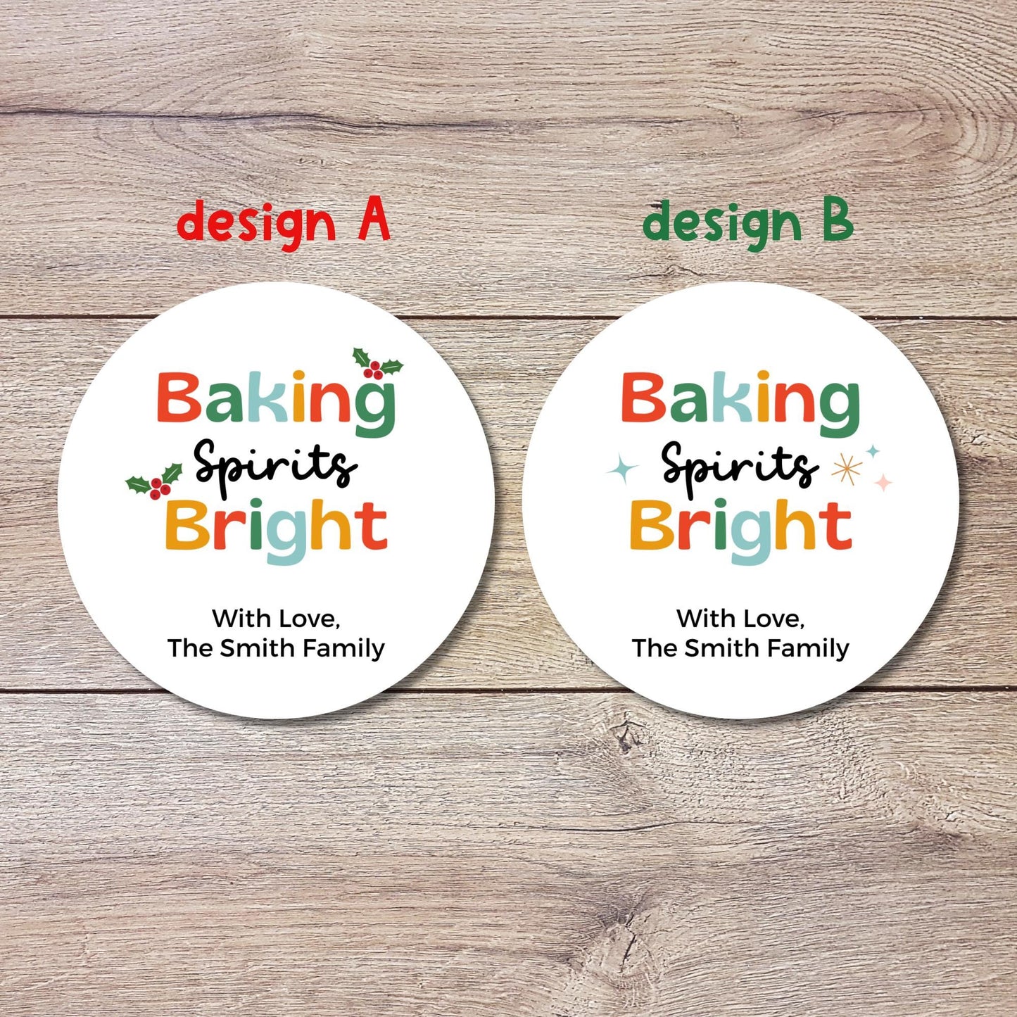 Baking Spirits Bright Stickers, Personalized Christmas Baked with Love Labels, Custom Holiday Homemade Bakery