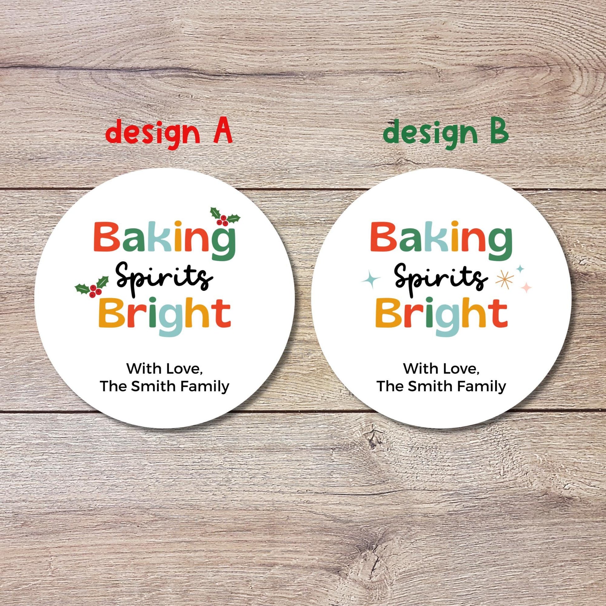 Baking Spirits Bright Stickers, Personalized Christmas Baked with Love Labels, Custom Holiday Homemade Bakery