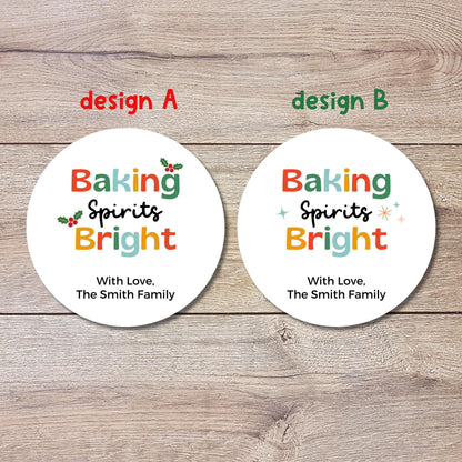 Baking Spirits Bright Stickers, Personalized Christmas Baked with Love Labels, Custom Holiday Homemade Bakery