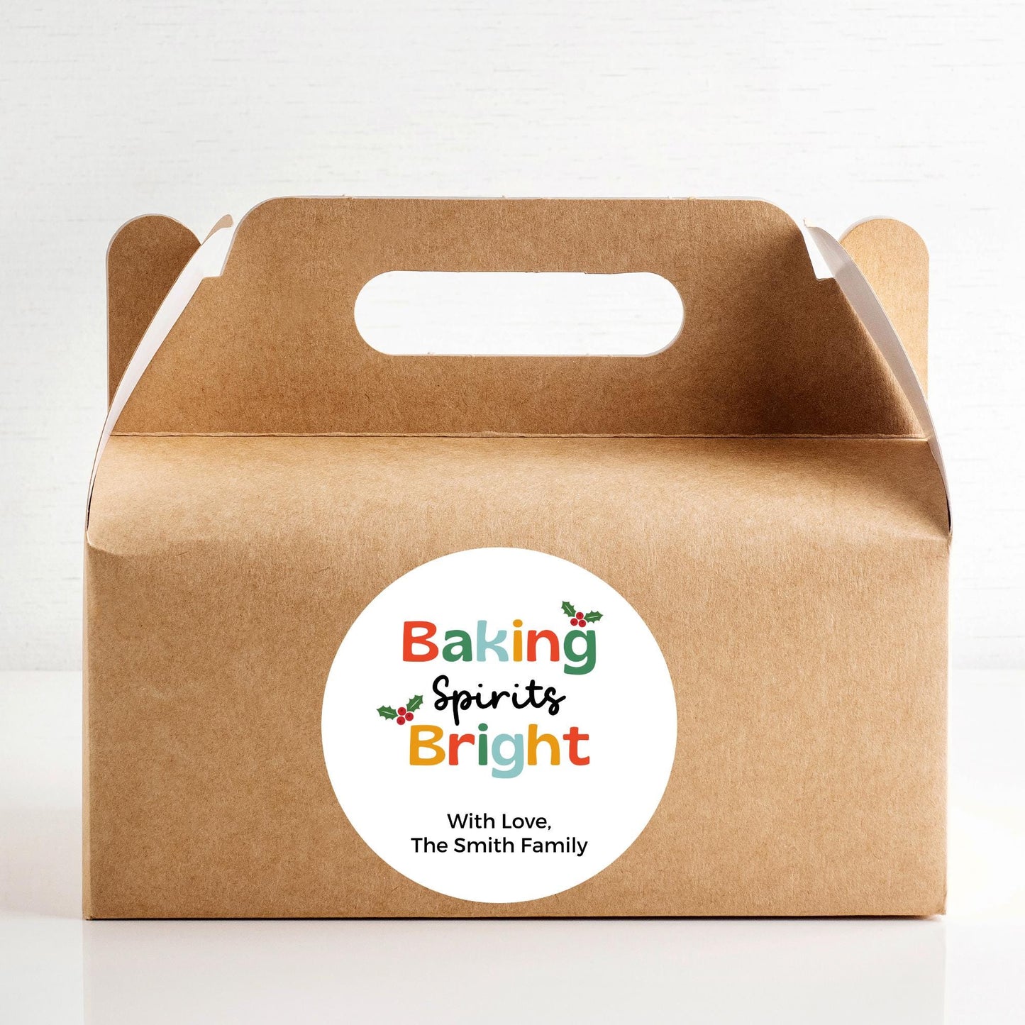 Baking Spirits Bright Stickers, Personalized Christmas Baked with Love Labels, Custom Holiday Homemade Bakery