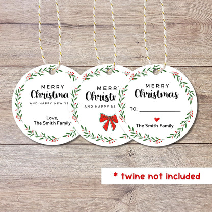 Floral Christmas Wreath Personalized Gift Tags, Custom Holiday To and From Tags for Gift Wrapping