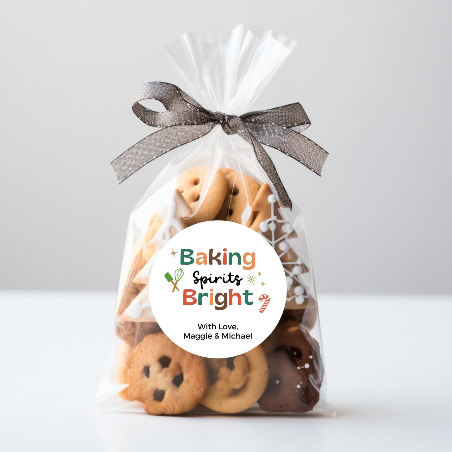 Baking Spirits Bright Stickers, Personalized Christmas Baked with Love Labels, Custom Holiday Homemade Bakery