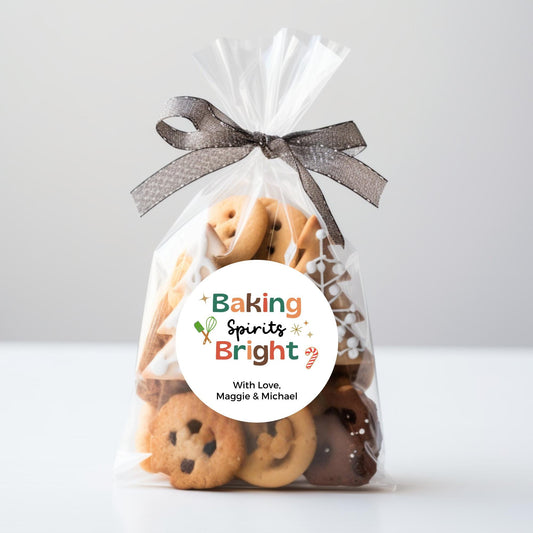 Baking Spirits Bright Stickers, Personalized Christmas Baked with Love Labels, Custom Holiday Homemade Bakery