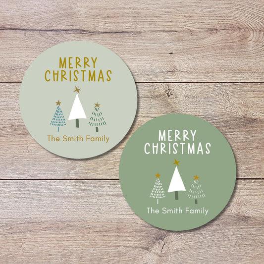 Merry Christmas Personalized Stickers, Custom Holiday Name Labels for Gift Wrapping Party Favors