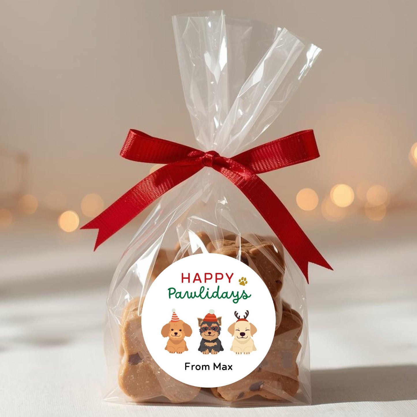 Happy Pawlidays Howlidays Personalized Christmas Stickers, Custom Holiday Festive Dog Puppy Gifts Labels