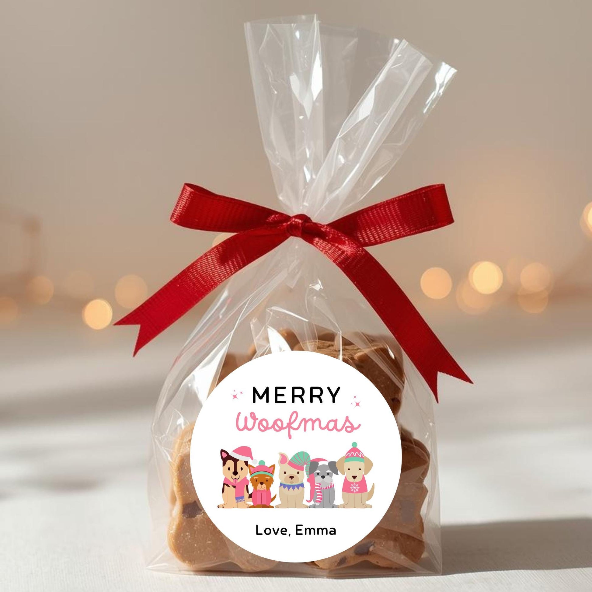 Merry Woofmas Personalized Christmas Stickers, Custom Holiday Festive Dog Puppy Gift Labels