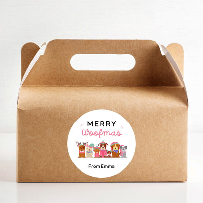 Merry Woofmas Personalized Christmas Stickers, Custom Holiday Festive Dog Puppy Gift Labels