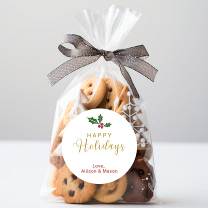 Merry Christmas Holly Personalized Stickers, Custom Holiday Name Labels for Gift Wrapping Party Favors