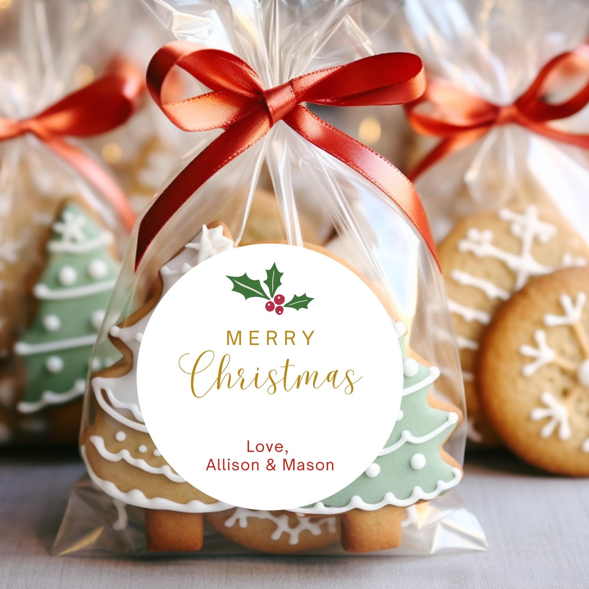 Merry Christmas Holly Personalized Stickers, Custom Holiday Name Labels for Gift Wrapping Party Favors