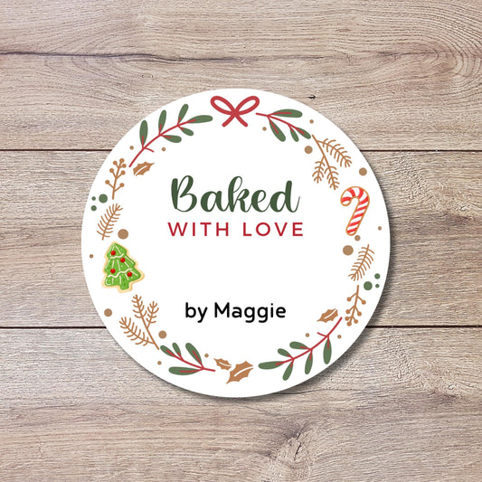 Christmas Baking Stickers, Personalized Baked with Love Labels, Custom Homemade Holiday Baked Goods