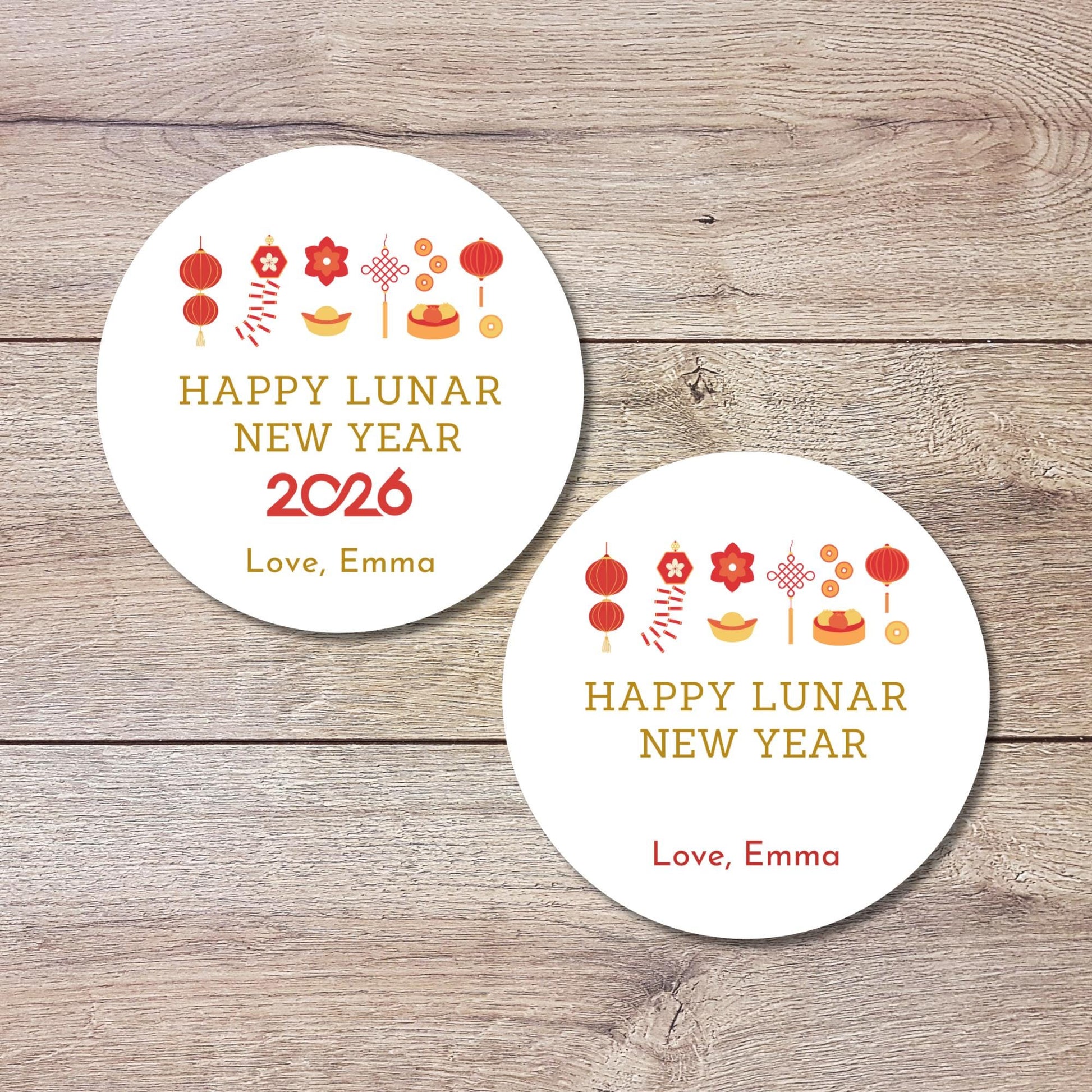 Personalized Happy 2026 Lunar New Year Stickers, Custom Chinese New Year Party Labels, Holiday Baking Party Favor Treat Bags Gift Labels