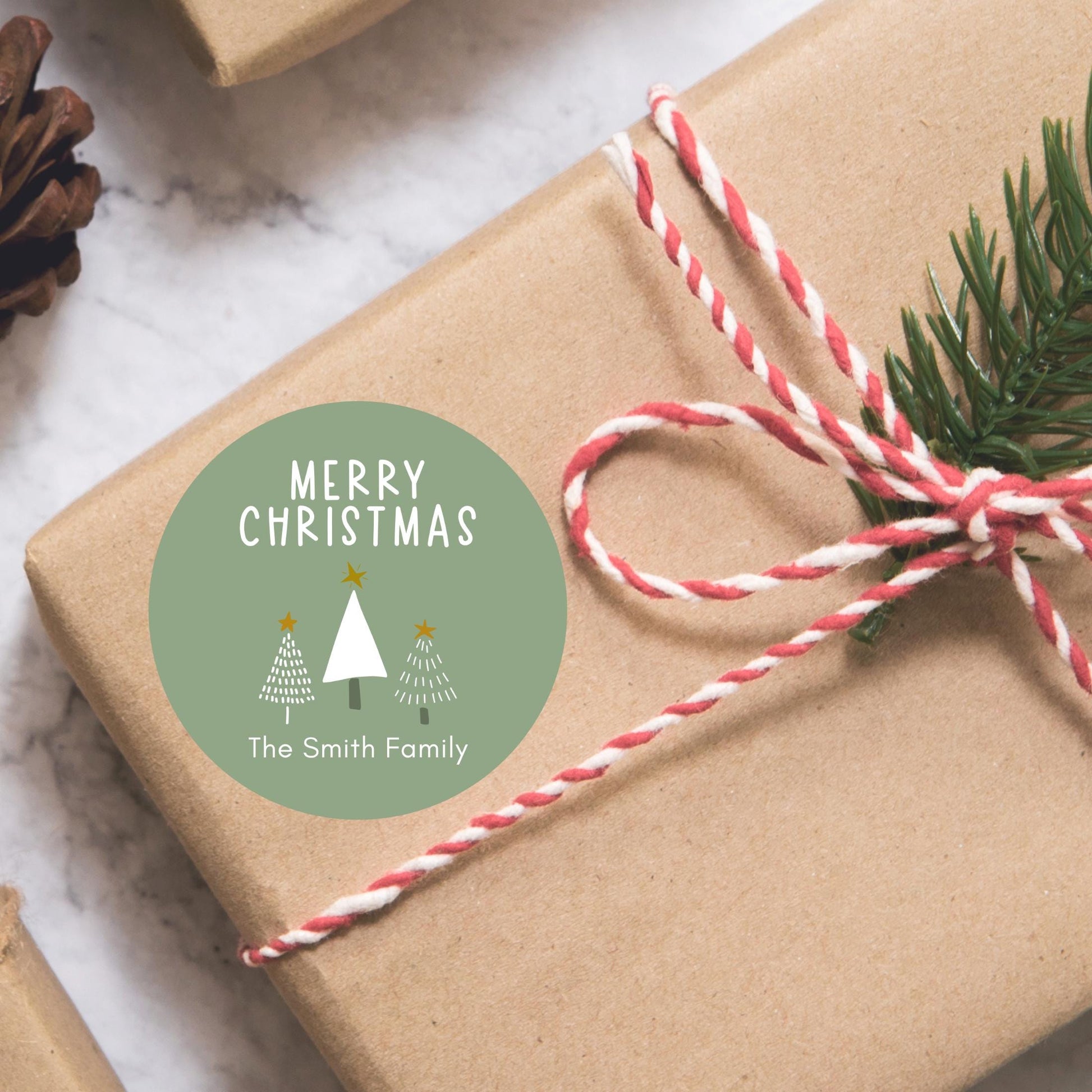 Merry Christmas Personalized Stickers, Custom Holiday Name Labels for Gift Wrapping Party Favors