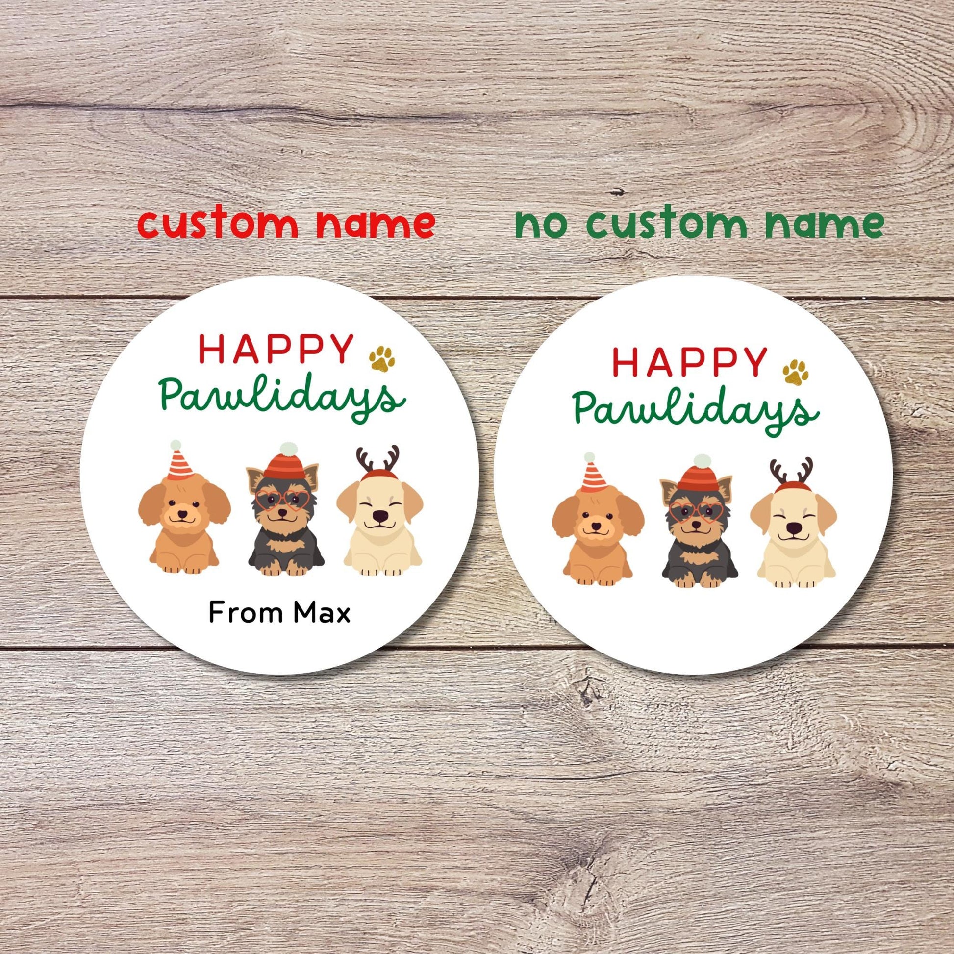 Happy Pawlidays Howlidays Personalized Christmas Stickers, Custom Holiday Festive Dog Puppy Gifts Labels