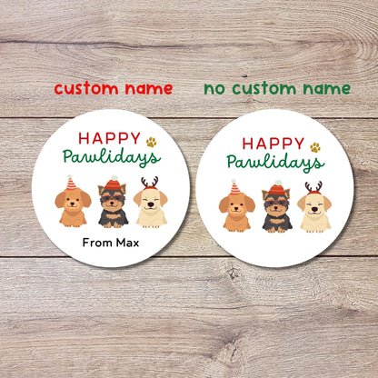 Happy Pawlidays Howlidays Personalized Christmas Stickers, Custom Holiday Festive Dog Puppy Gifts Labels