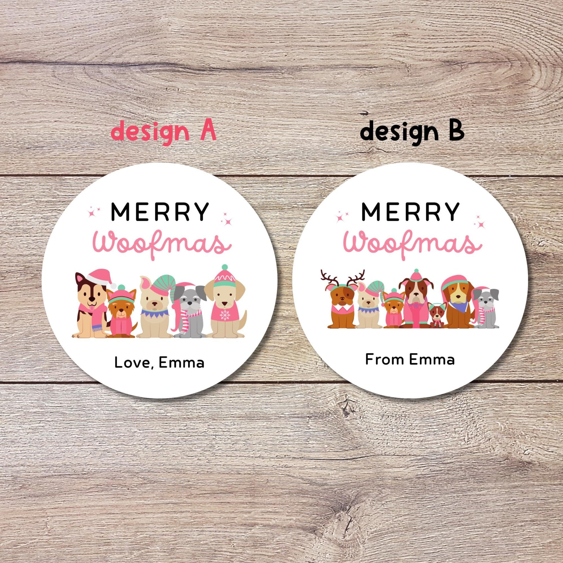 Merry Woofmas Personalized Christmas Stickers, Custom Holiday Festive Dog Puppy Gift Labels