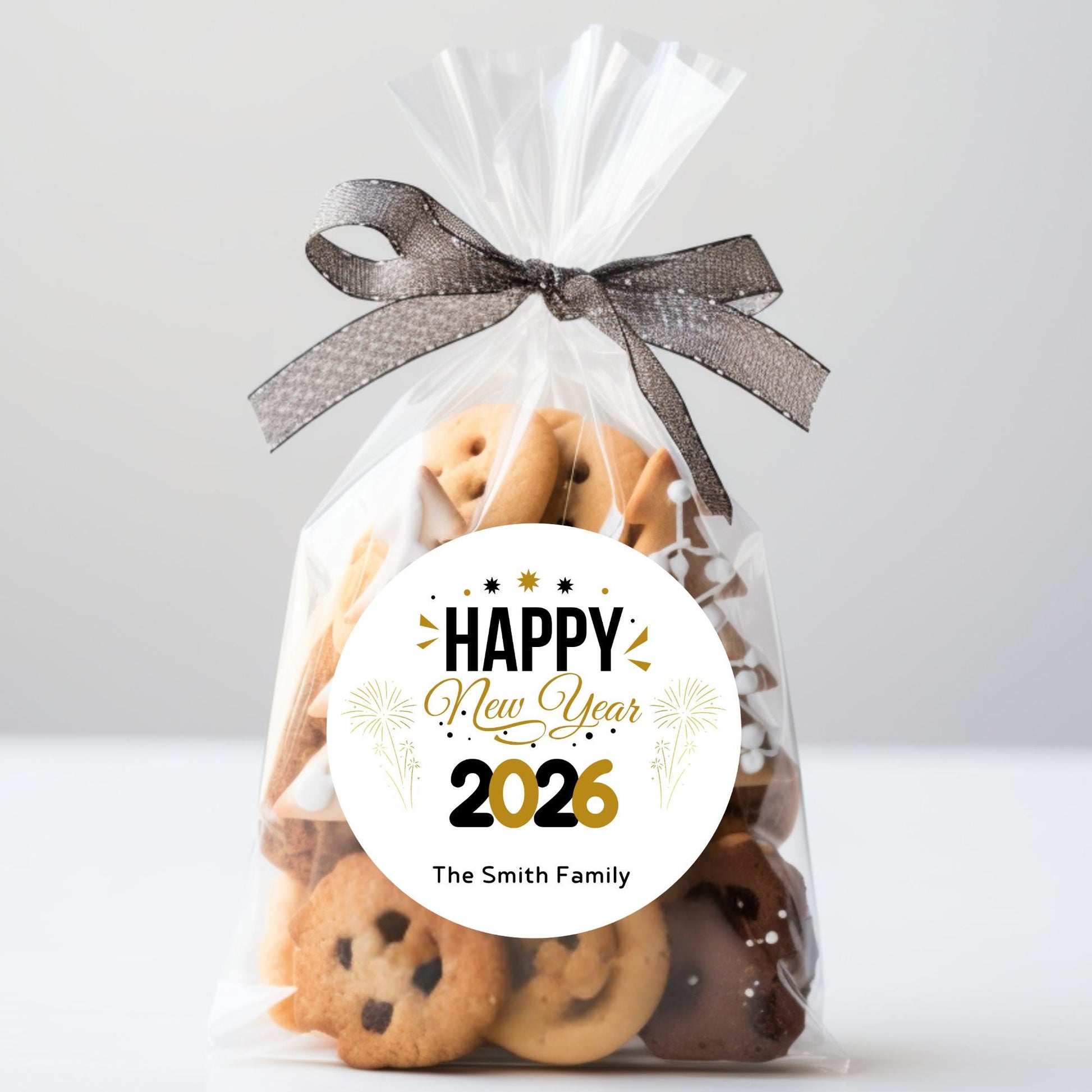 Personalized Happy New Year 2026 Stickers, Custom New Year's Eve Festive Party Holiday Baking Gift Labels