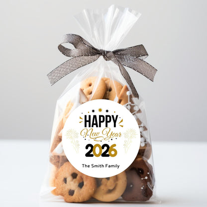 Personalized Happy New Year 2026 Stickers, Custom New Year's Eve Festive Party Holiday Baking Gift Labels