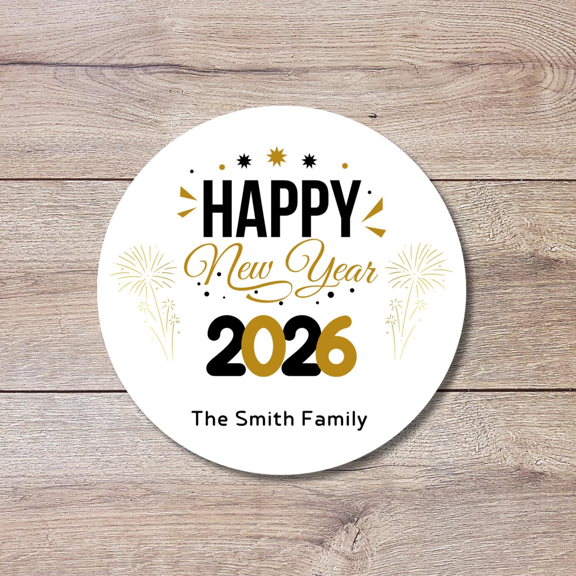 Personalized Happy New Year 2026 Stickers, Custom New Year's Eve Festive Party Holiday Baking Gift Labels