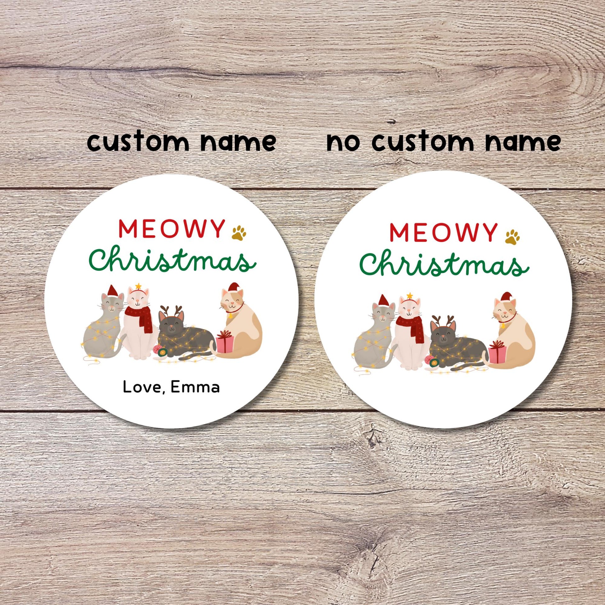 Meowy Christmas Personalized Holiday Stickers, Custom Festive Kitty Cats Gift Labels